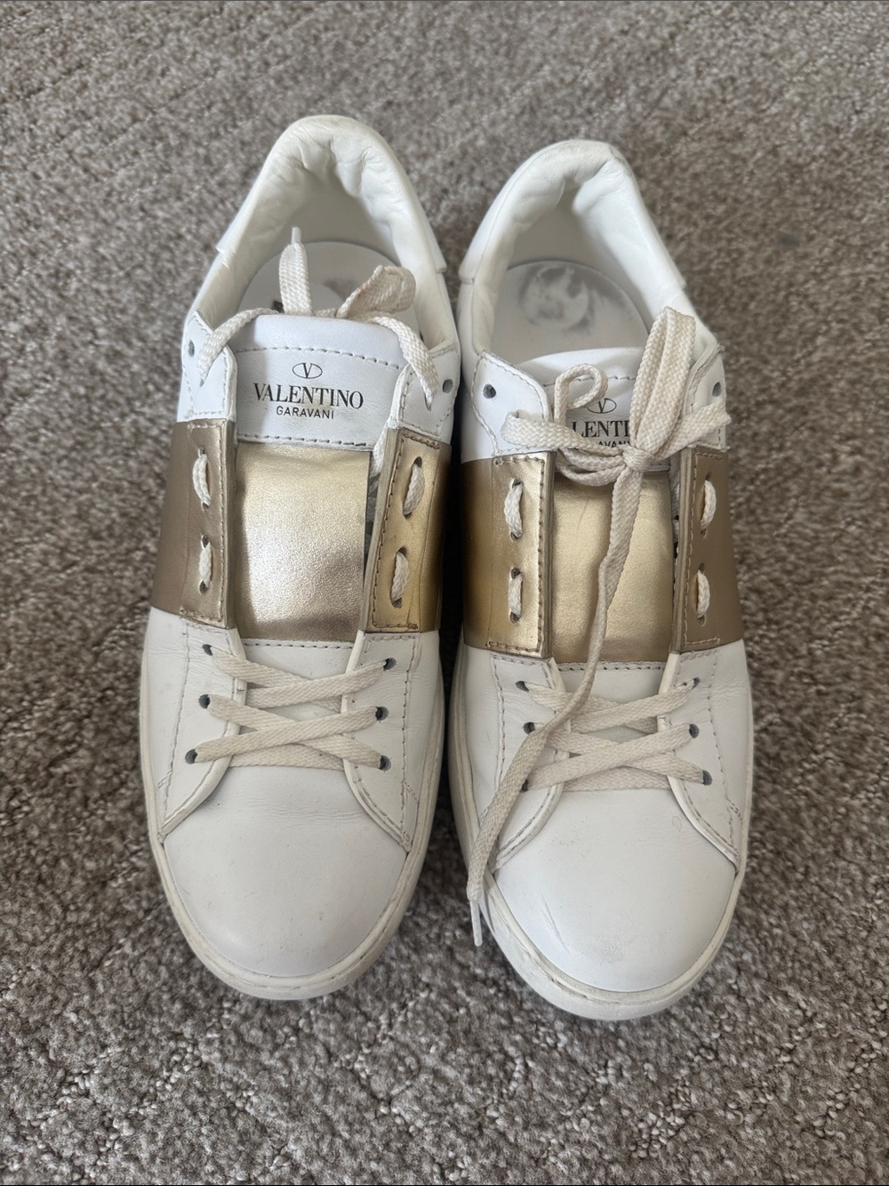 Valentino Garavani White Sneakers with Gold Panel